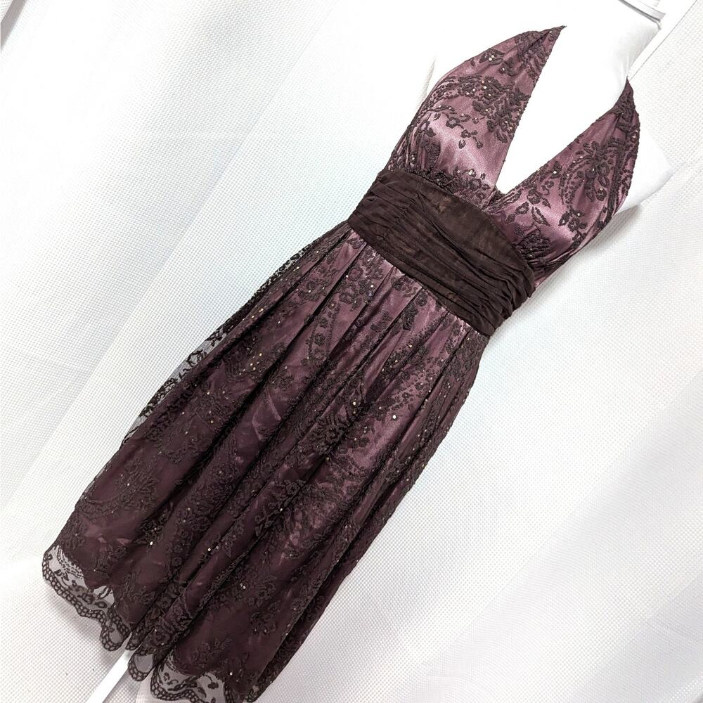 Elegant Deep Plum Halter Cocktail Dress